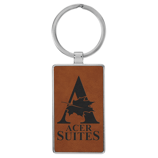 2 3/4" x 1 1/4" Laserable Leatherette/Metal Rawhide Rectangle Keychain