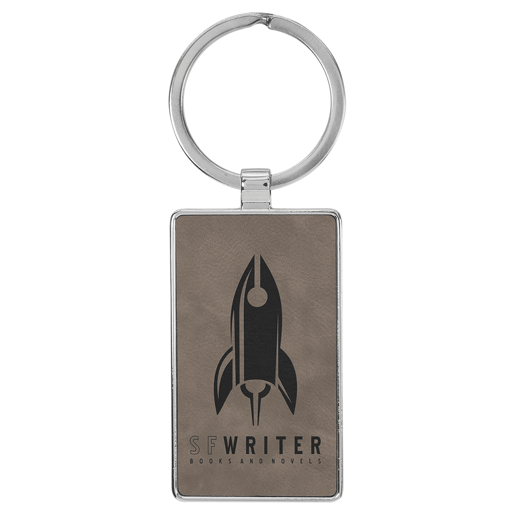 Engravable Leatherette/Metal Gray Rectangle Keychain - 2 3/4" x 1 1/4"
