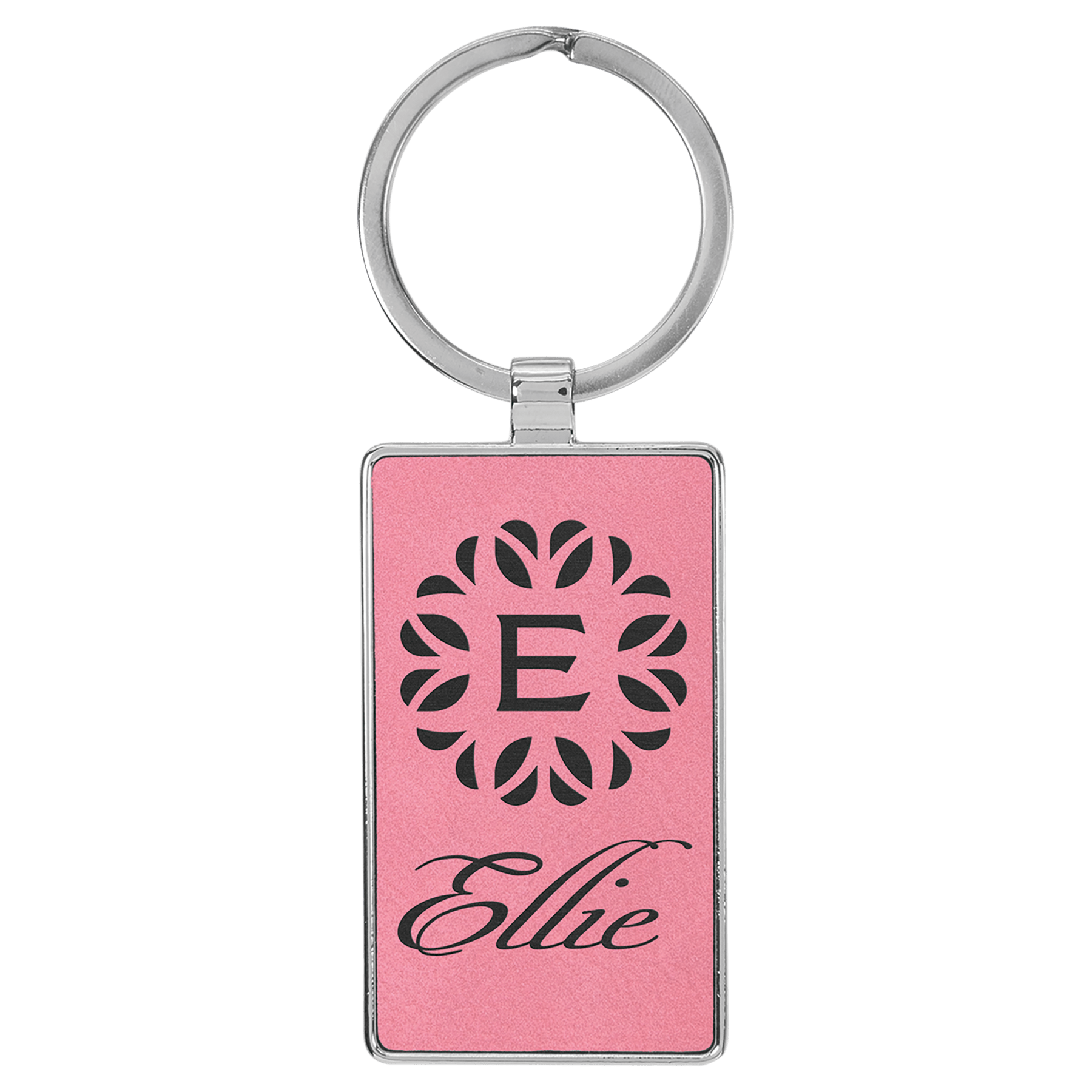 Engravable Leatherette/Metal Pink Rectangle Keychain - 2 3/4" x 1 1/4"
