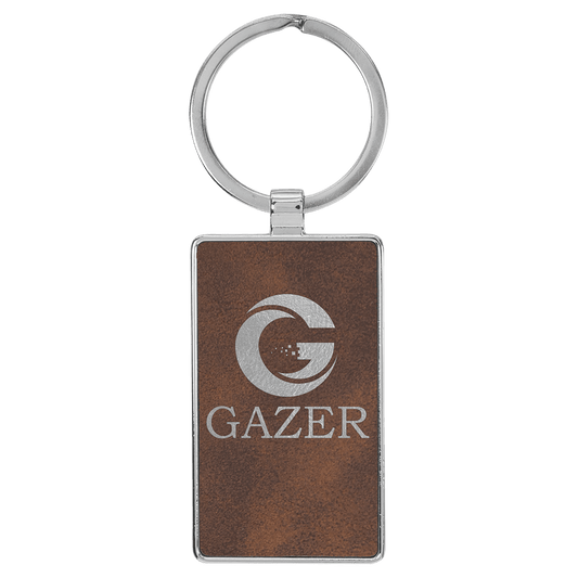 2 3/4" x 1 1/4" Laserable Leatherette/Metal Rustic/Silver Rectangle Keychain