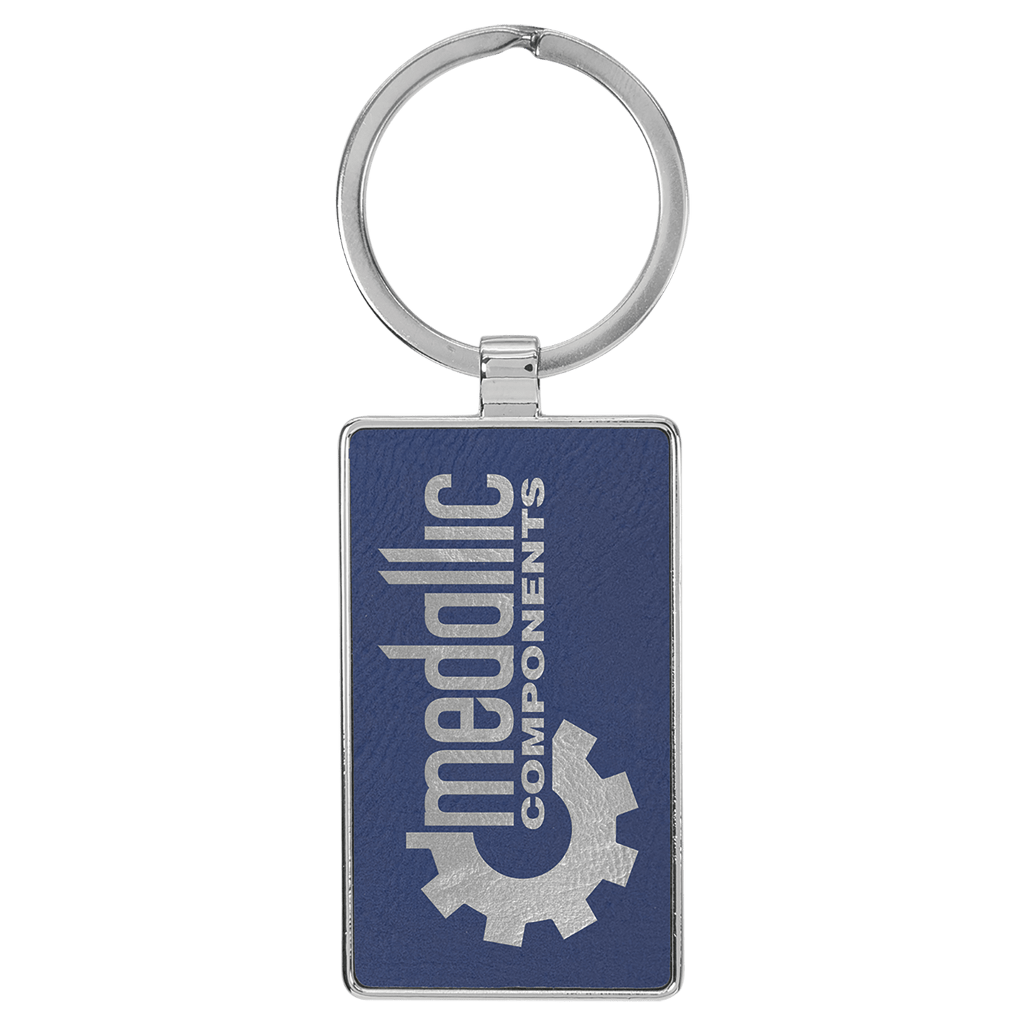 Engravable Leatherette/Metal Blue/Silver Rectangle Keychain - 2 3/4" x 1 1/4"