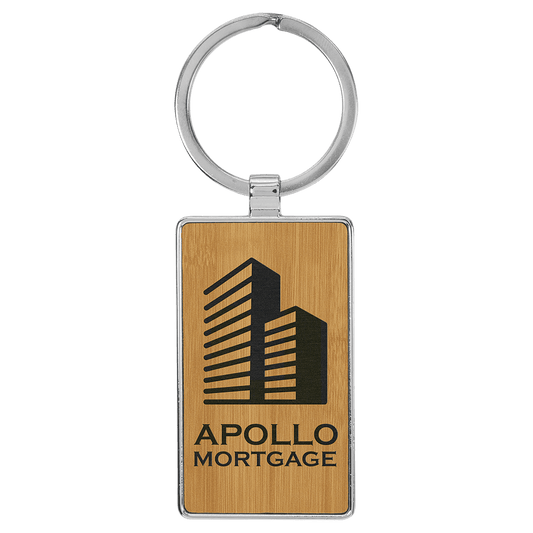 Engravable Leatherette/Metal Bamboo Rectangle Keychain - 2 3/4" x 1 1/4"