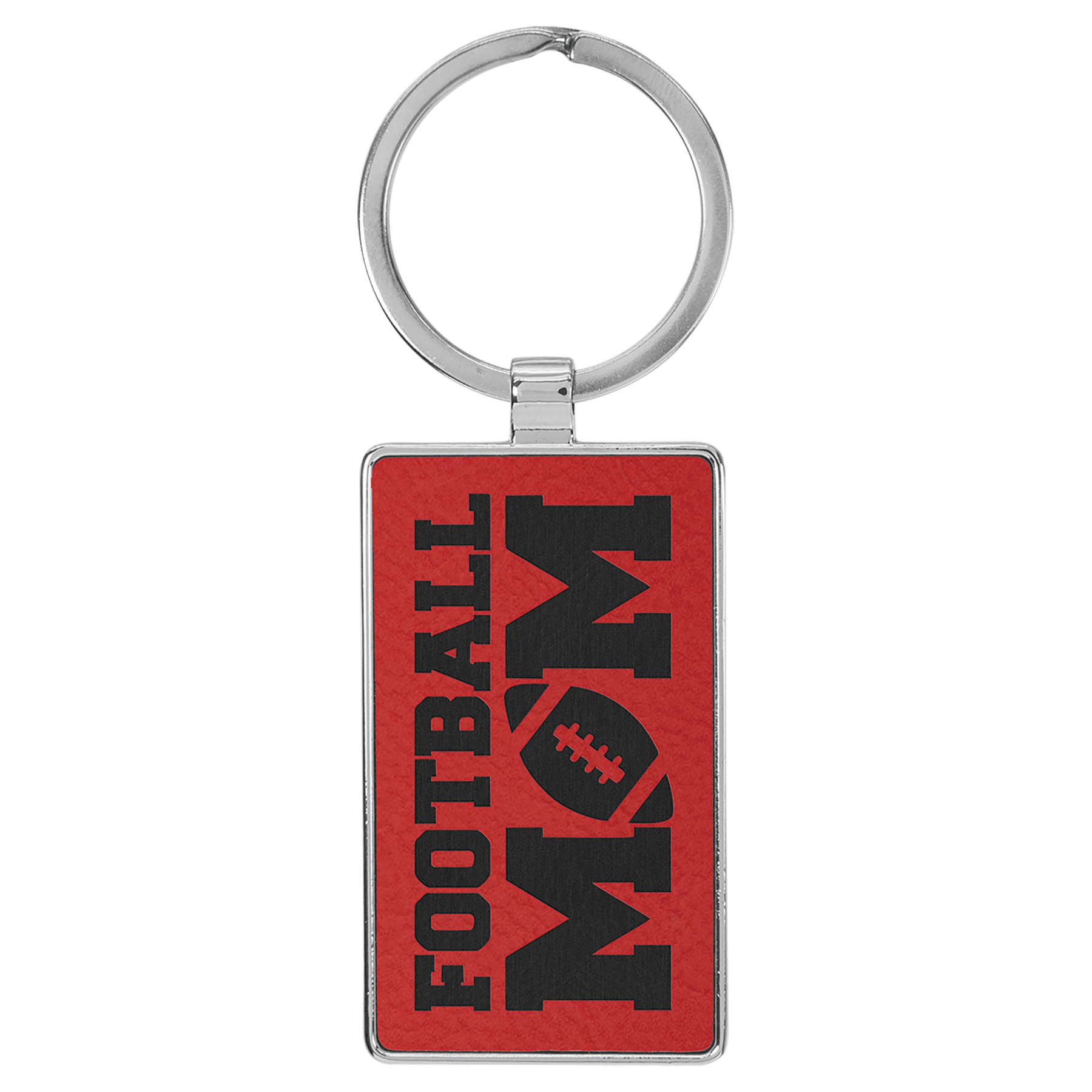 Engravable Leatherette/Metal Red Rectangle Keychain - 2 3/4" x 1 1/4"
