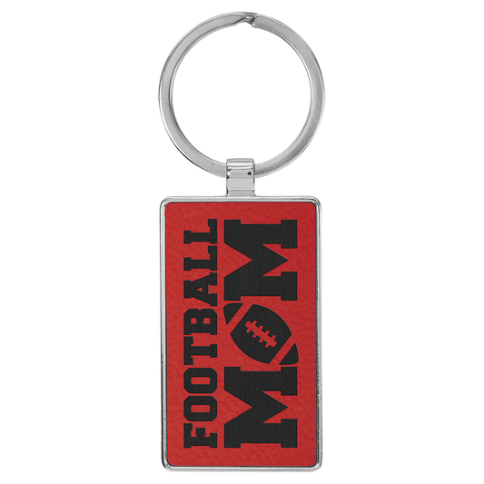 2 3/4" x 1 1/4" Laserable Leatherette/Metal Red Rectangle Keychain