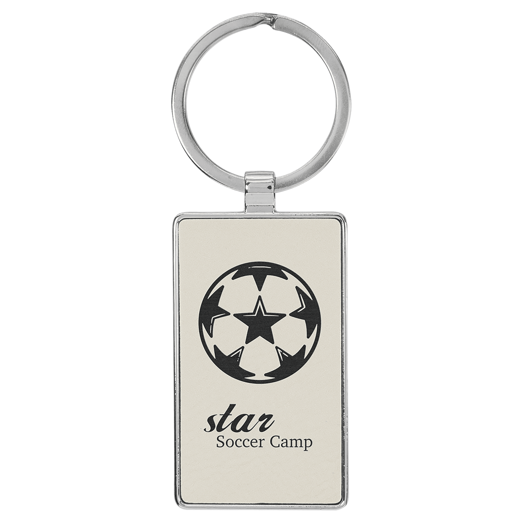 Engravable Leatherette/Metal White Rectangle Keychain - 2 3/4" x 1 1/4"