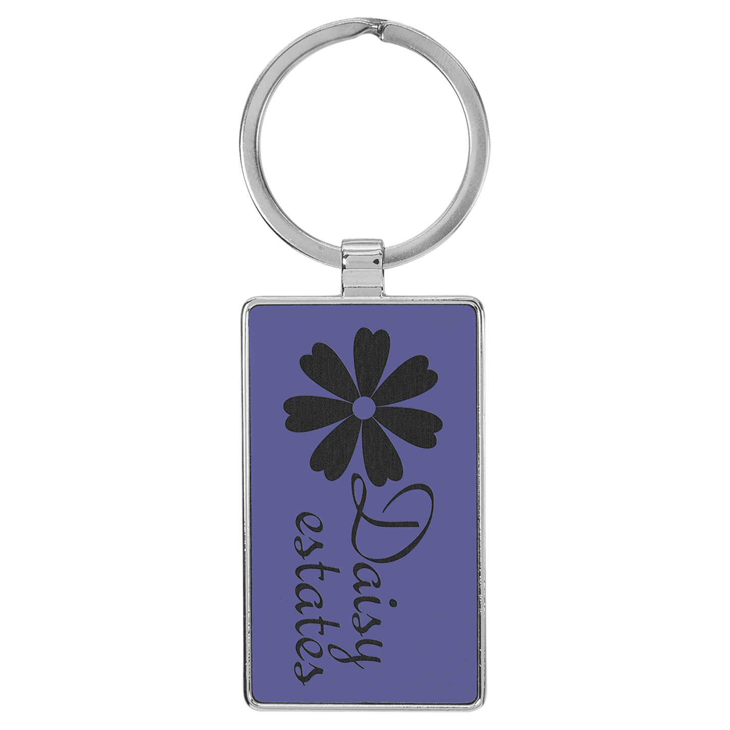 Engravable Leatherette/Metal Purple Rectangle Keychain - 2 3/4" x 1 1/4"