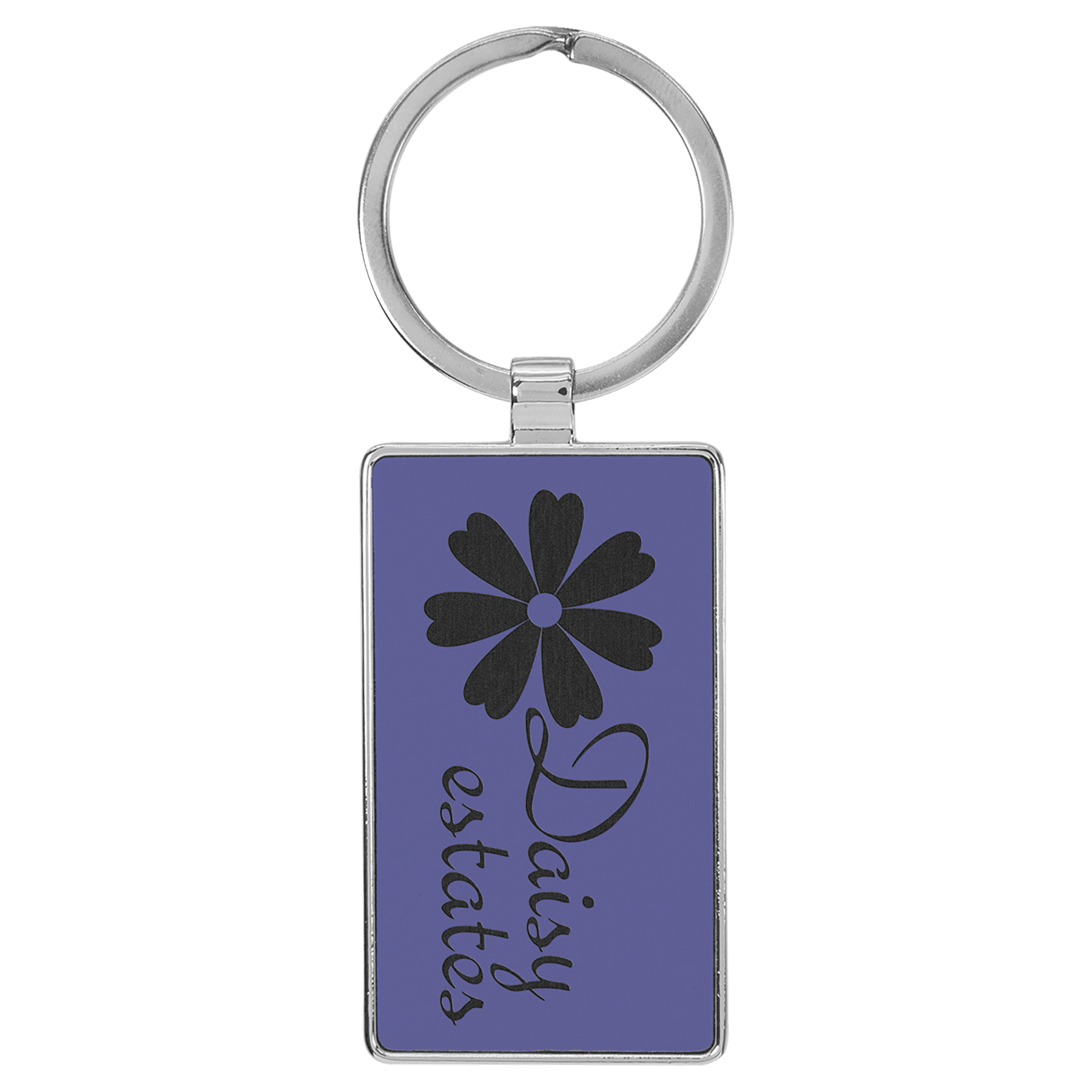 Engravable Leatherette/Metal Purple Rectangle Keychain - 2 3/4" x 1 1/4"