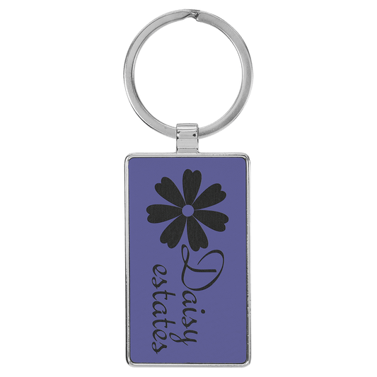2 3/4" x 1 1/4" Laserable Leatherette/Metal Purple Rectangle Keychain