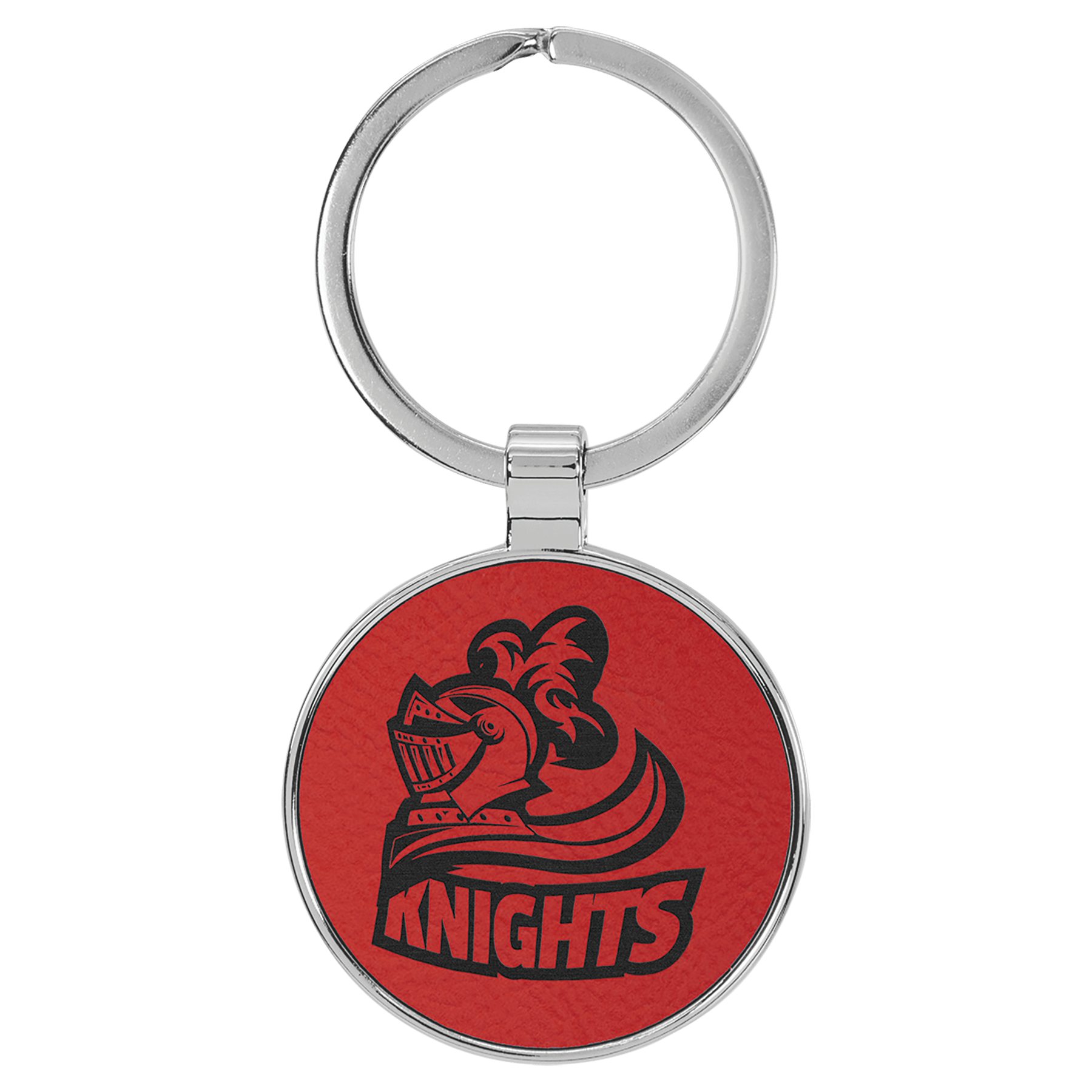 Engravable Leatherette/Metal Red Round Keychain - 1 1/2"