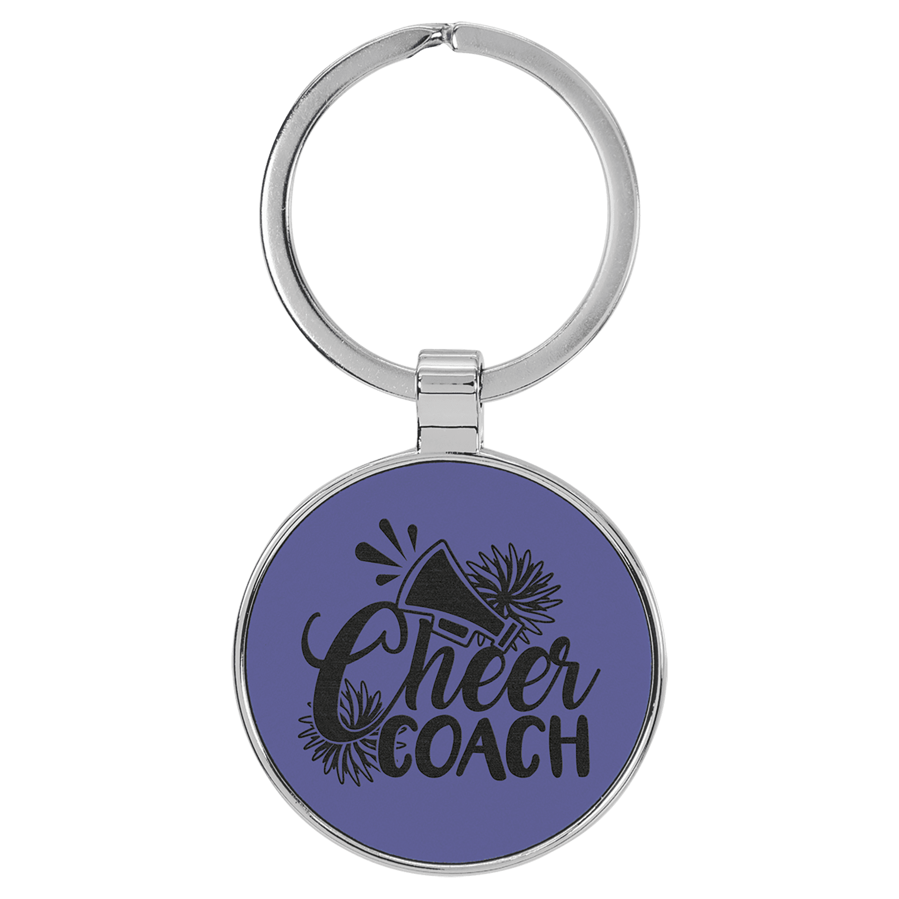 Engravable Leatherette/Metal Purple Round Keychain - 1 1/2"