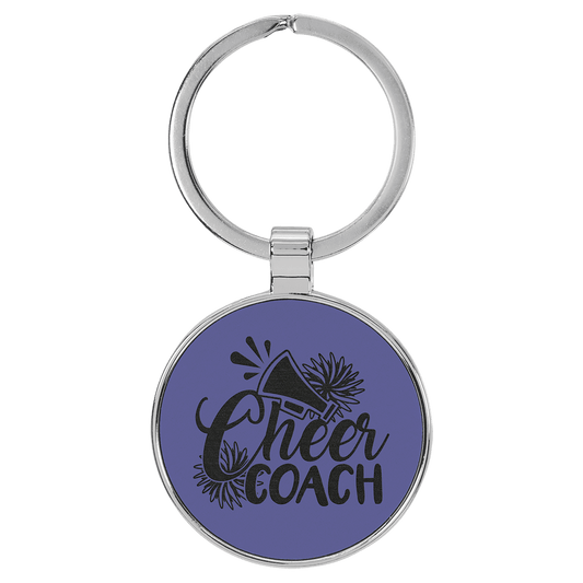 Engravable Leatherette/Metal Purple Round Keychain - 1 1/2"