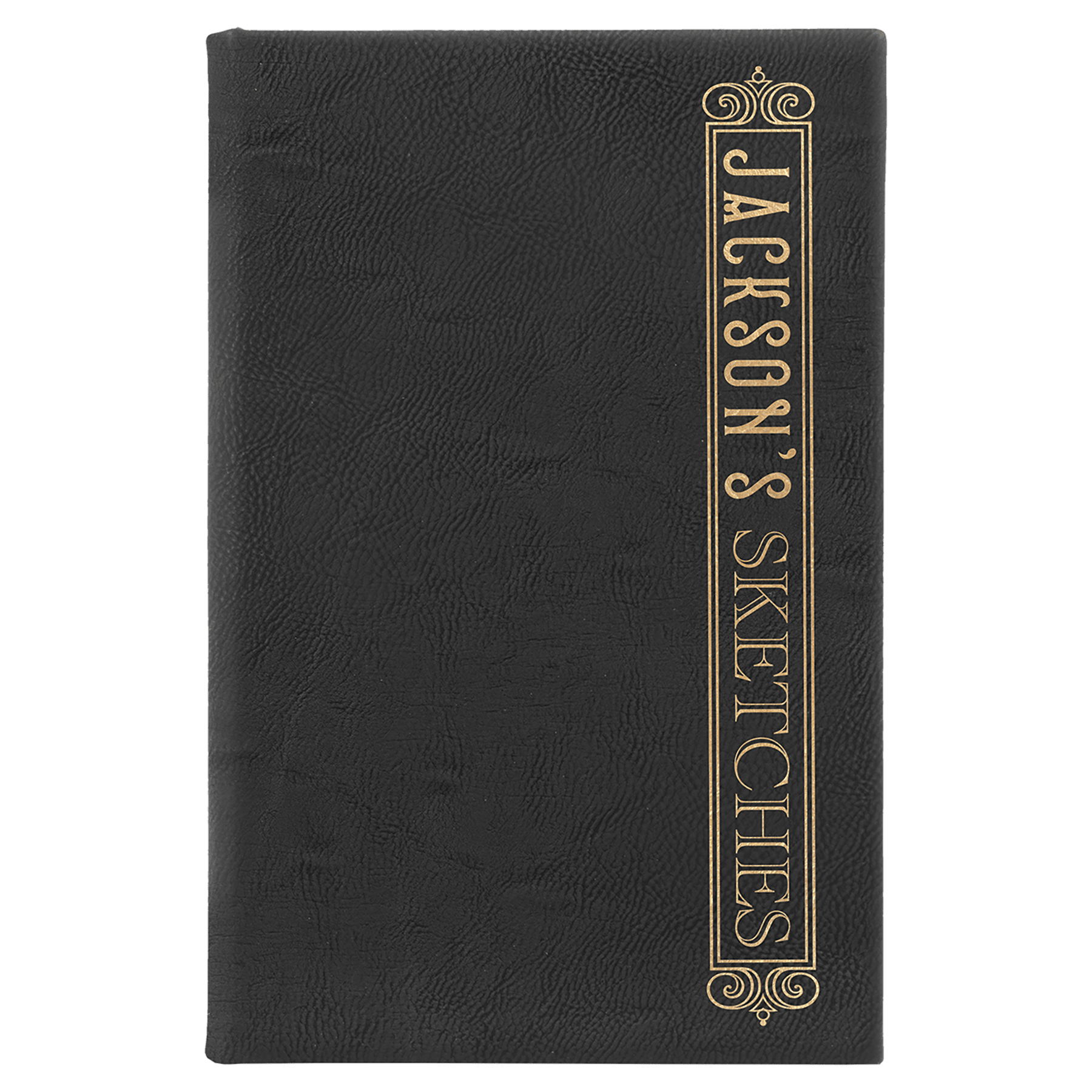 Black/Gold Engravable Leatherette Sketch Book with Unlined Notepad - 5 1/4" x 8 1/4"