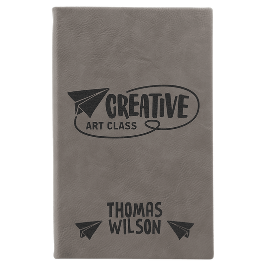 Gray Engravable Leatherette Sketch Book with Unlined Notepad - 5 1/4" x 8 1/4"