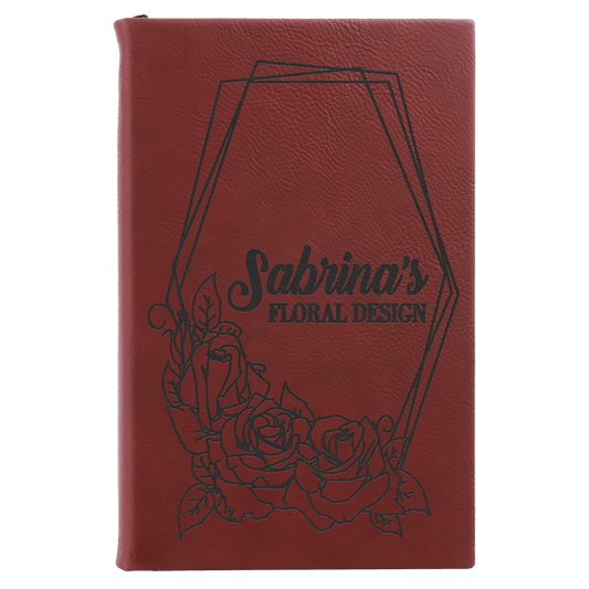 Rose Engravable Leatherette Sketch Book with Unlined Notepad - 5 1/4" x 8 1/4"