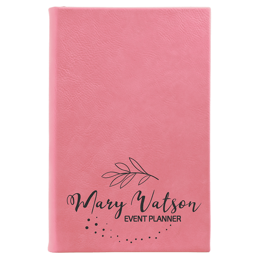 Pink Engravable Leatherette Sketch Book with Unlined Notepad - 5 1/4" x 8 1/4"