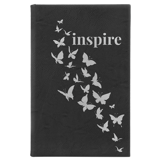 5 1/4" x 8 1/4" Black/Silver Laserable Leatherette Sketch Book with Unlined Notepad