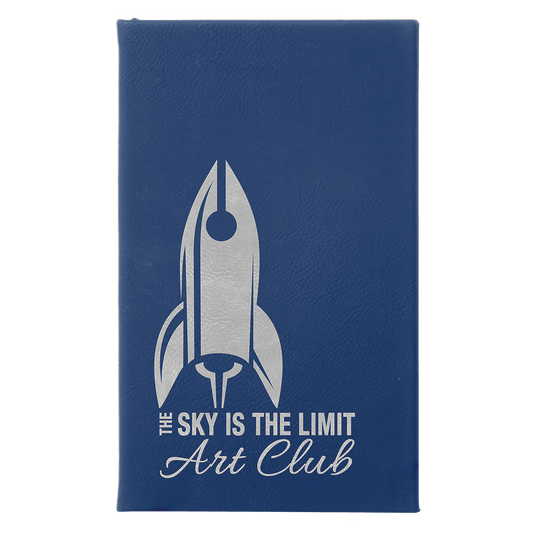 Blue/Silver Engravable Leatherette Sketch Book with Unlined Notepad - 5 1/4" x 8 1/4"