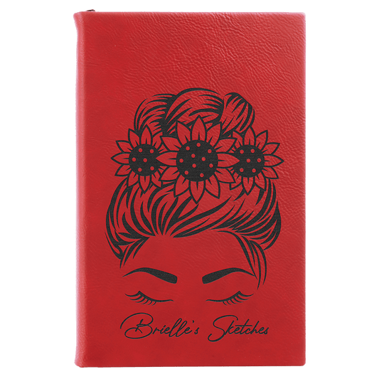 Red Engravable Leatherette Sketch Book with Unlined Notepad - 5 1/4" x 8 1/4"
