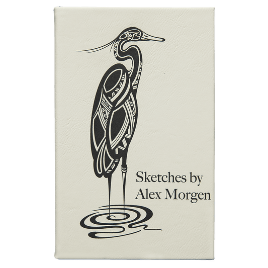 White Engravable Leatherette Sketch Book with Unlined Notepad - 5 1/4" x 8 1/4"