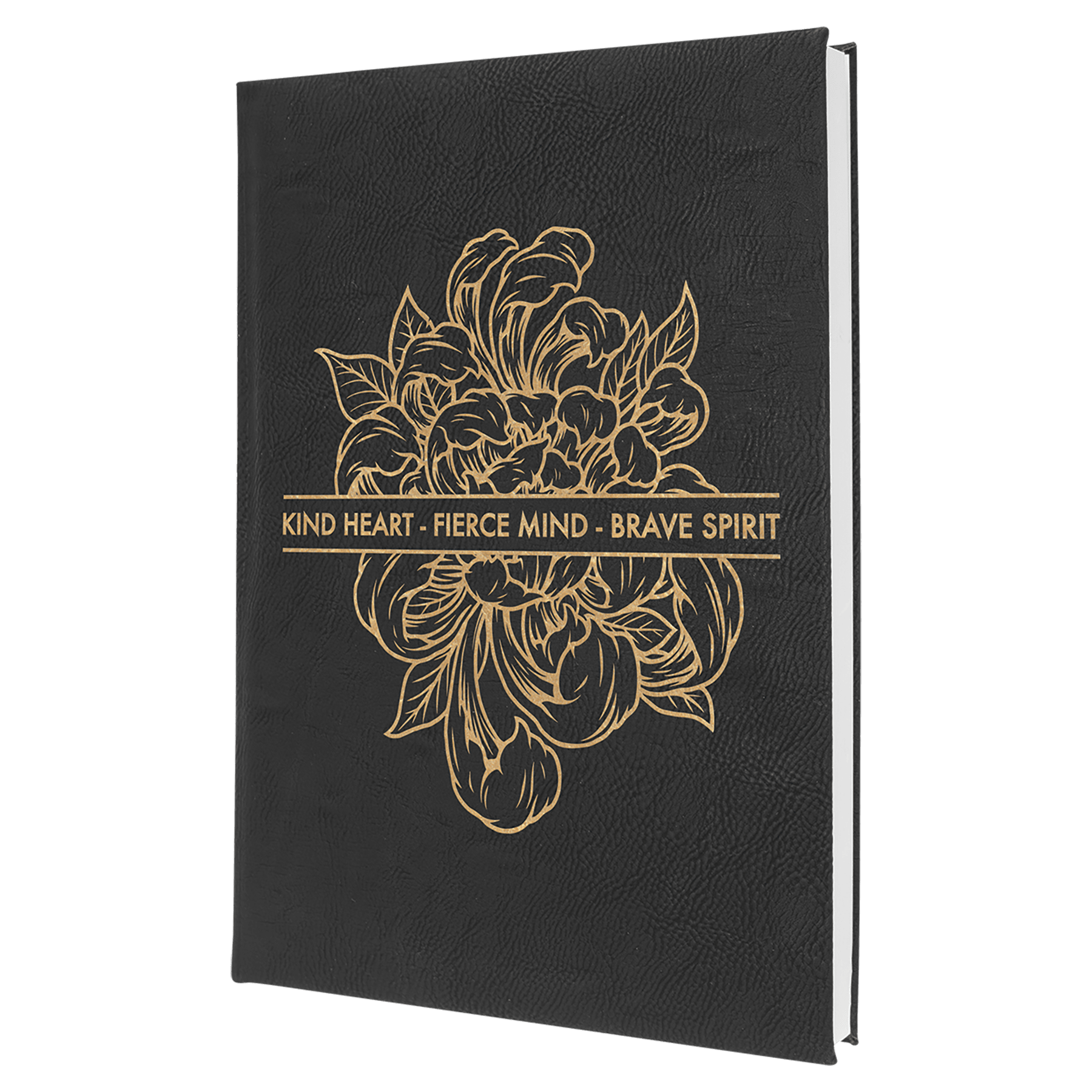 Black/Gold Engravable Leatherette Journal with Lined Notepad - 7" x 9 3/4"