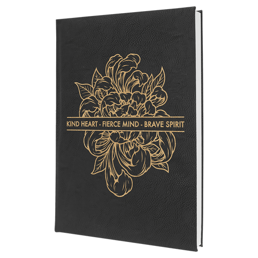 Black/Gold Engravable Leatherette Journal with Lined Notepad - 7" x 9 3/4"