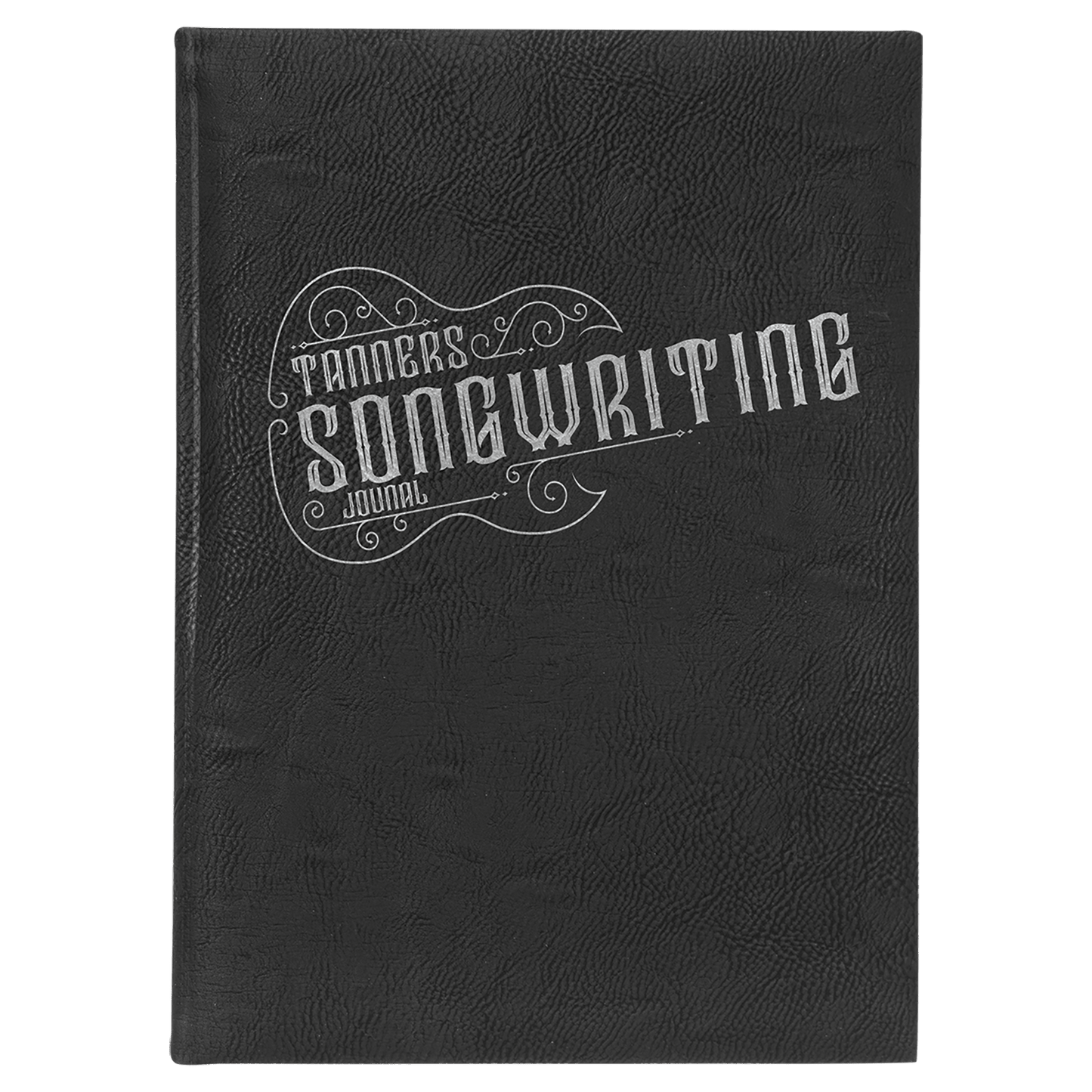 Black/Silver Engravable Leatherette Journal with Lined Notepad - 7" x 9 3/4"