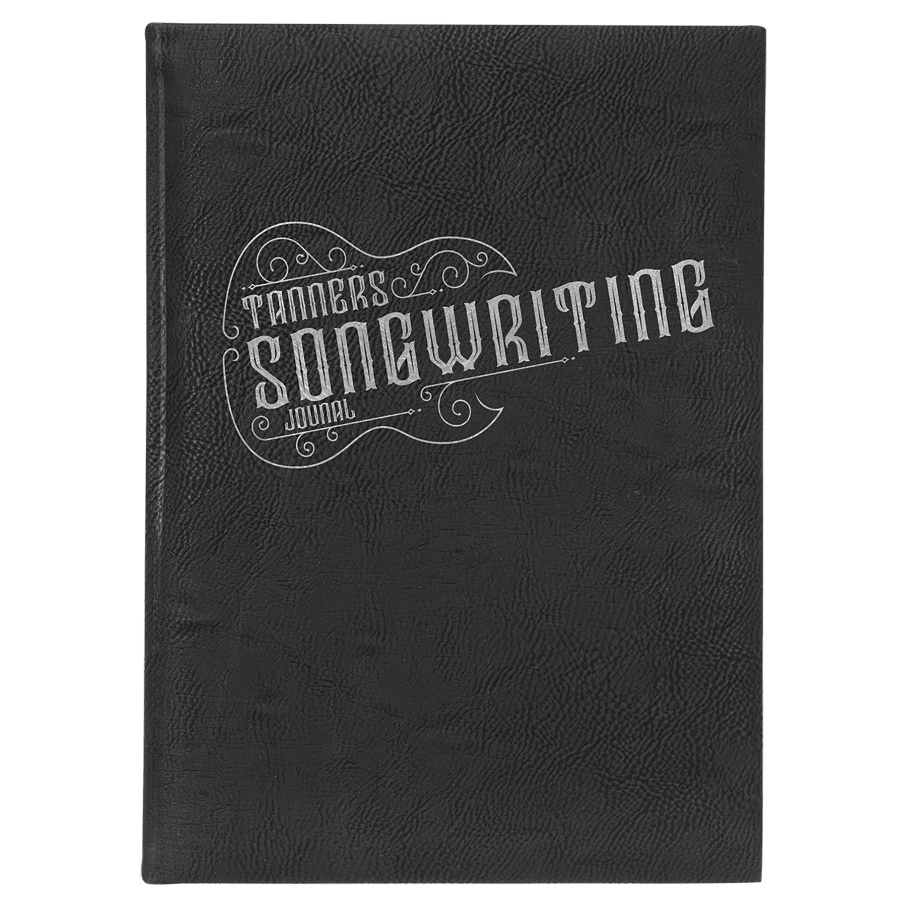 Black/Silver Engravable Leatherette Journal with Lined Notepad - 7" x 9 3/4"