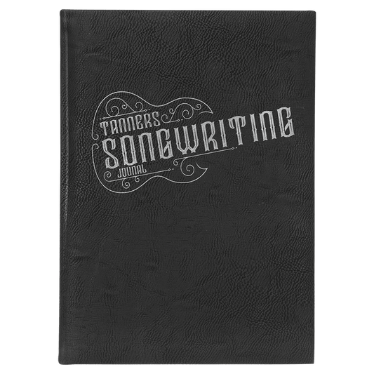 Black/Silver Engravable Leatherette Journal with Lined Notepad - 7" x 9 3/4"