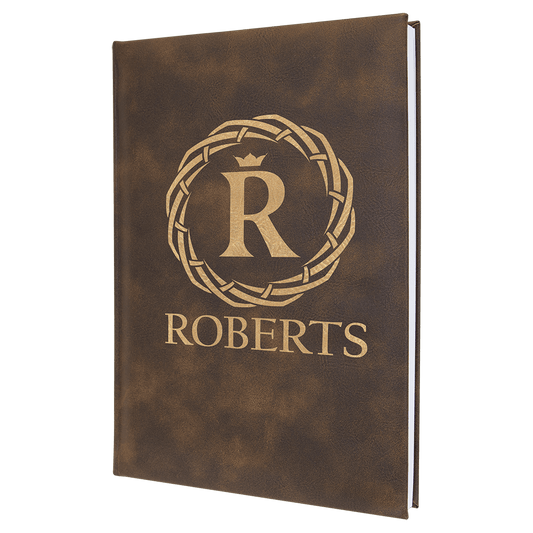 Rustic/Gold Engravable Leatherette Journal with Lined Notepad - 7" x 9 3/4"