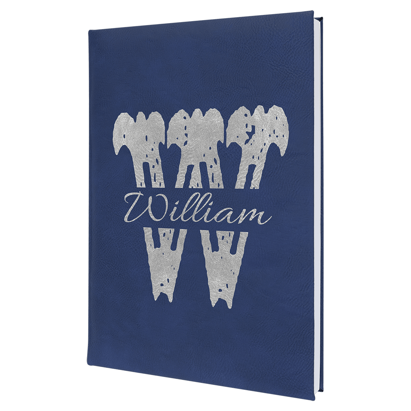 Blue/Silver Engravable Leatherette Journal with Lined Notepad - 7" x 9 3/4"