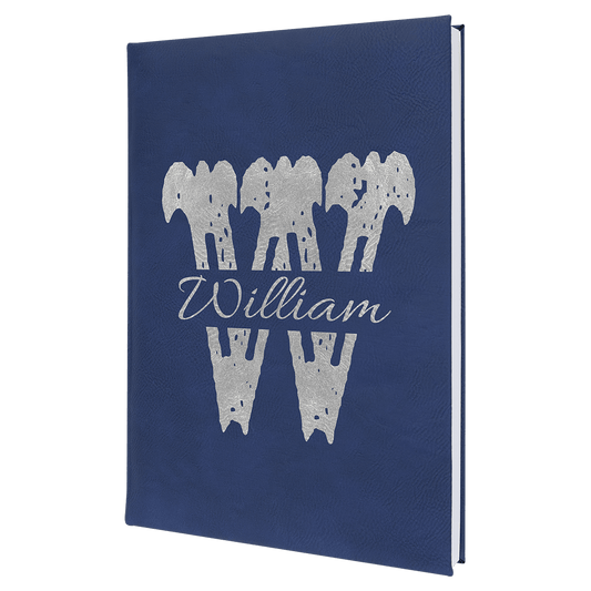 Blue/Silver Engravable Leatherette Journal with Lined Notepad - 7" x 9 3/4"