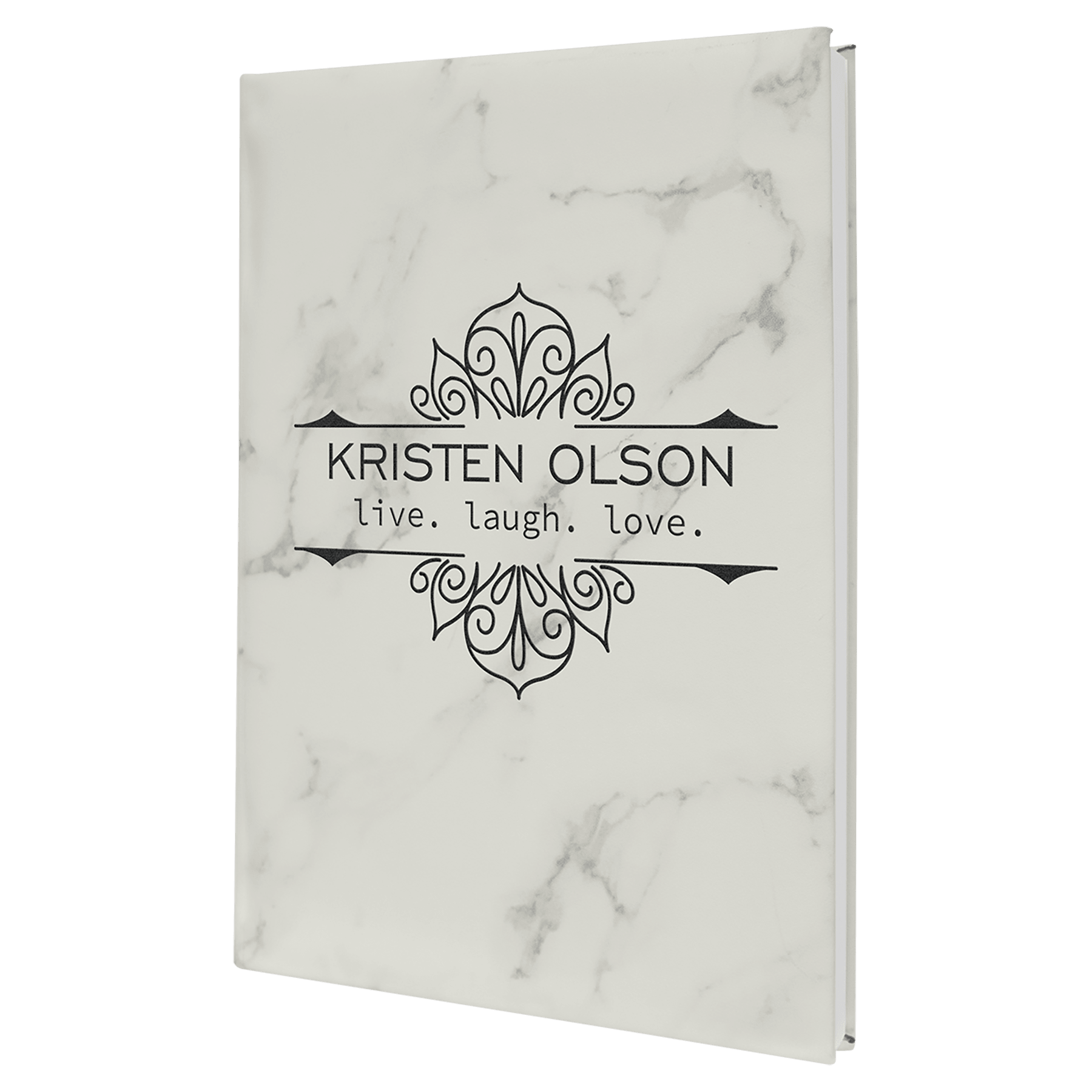 White Marble Engravable Leatherette Journal with Lined Notepad - 7" x 9 3/4"