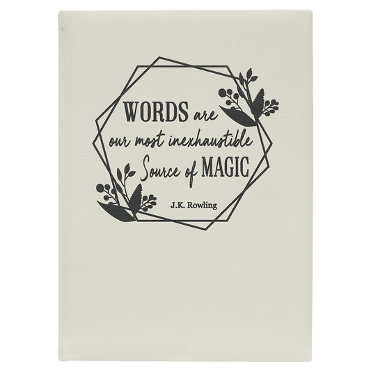 White/Black Engravable Leatherette Journal with Lined Notepad - 7" x 9 3/4"