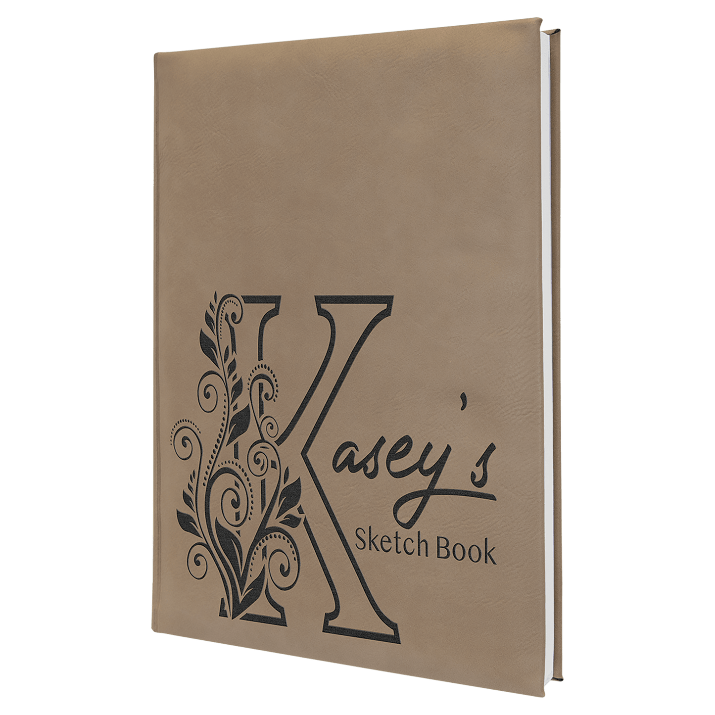 Light Brown Engravable Leatherette Sketch Book with Unlined Notepad - 7" x 9 3/4"