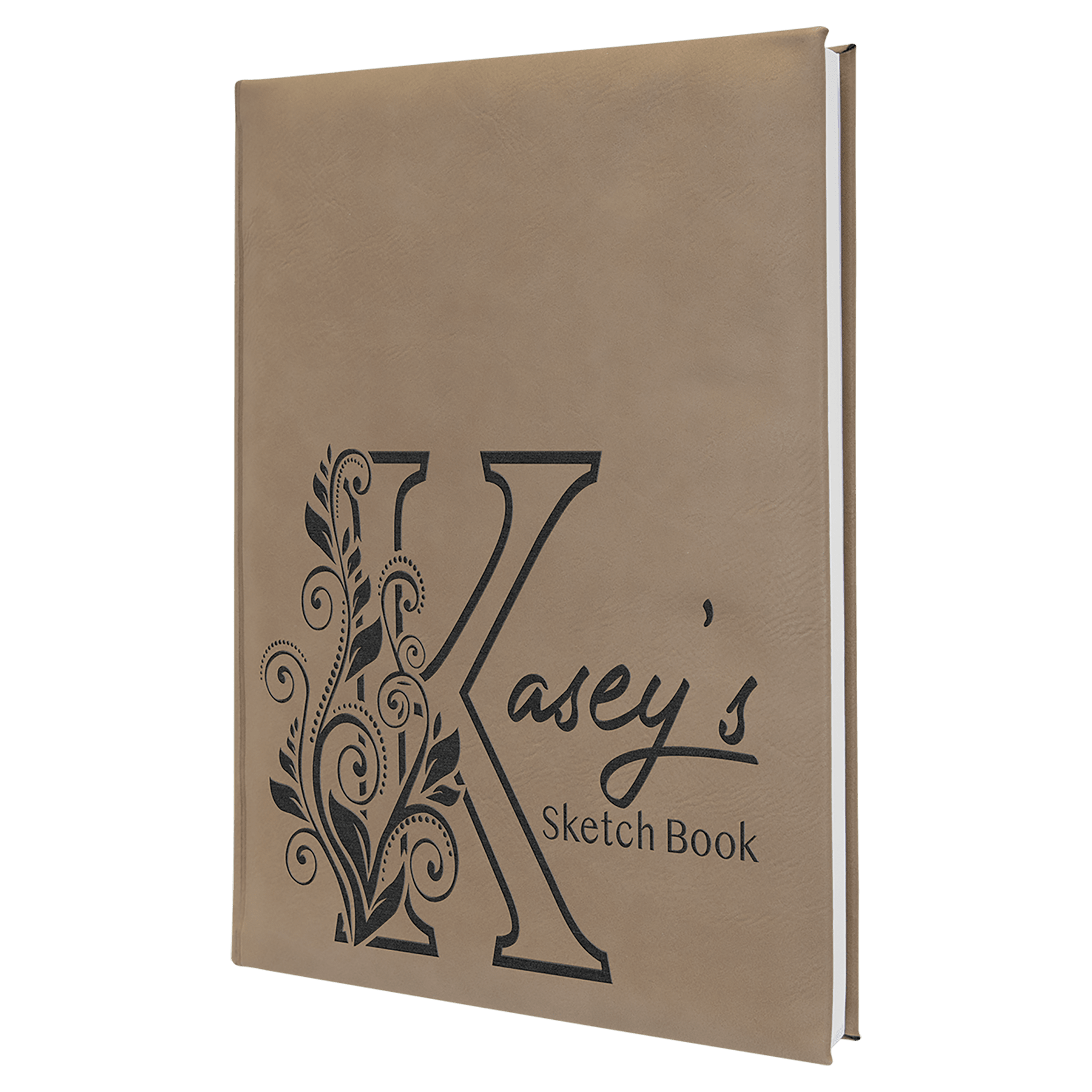 Light Brown Engravable Leatherette Sketch Book with Unlined Notepad - 7" x 9 3/4"