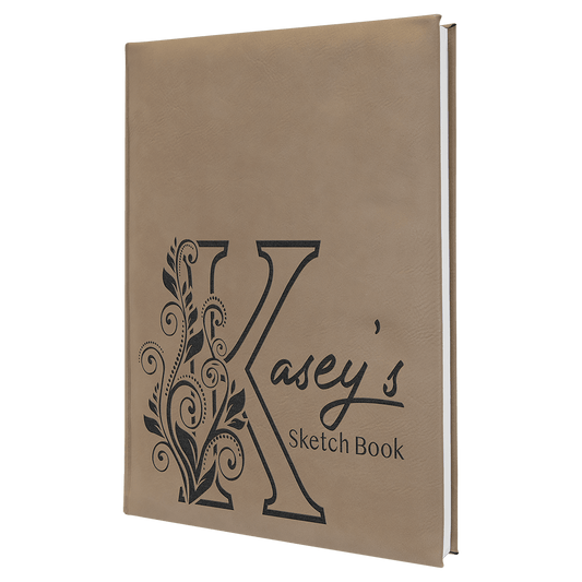 Light Brown Engravable Leatherette Sketch Book with Unlined Notepad - 7" x 9 3/4"