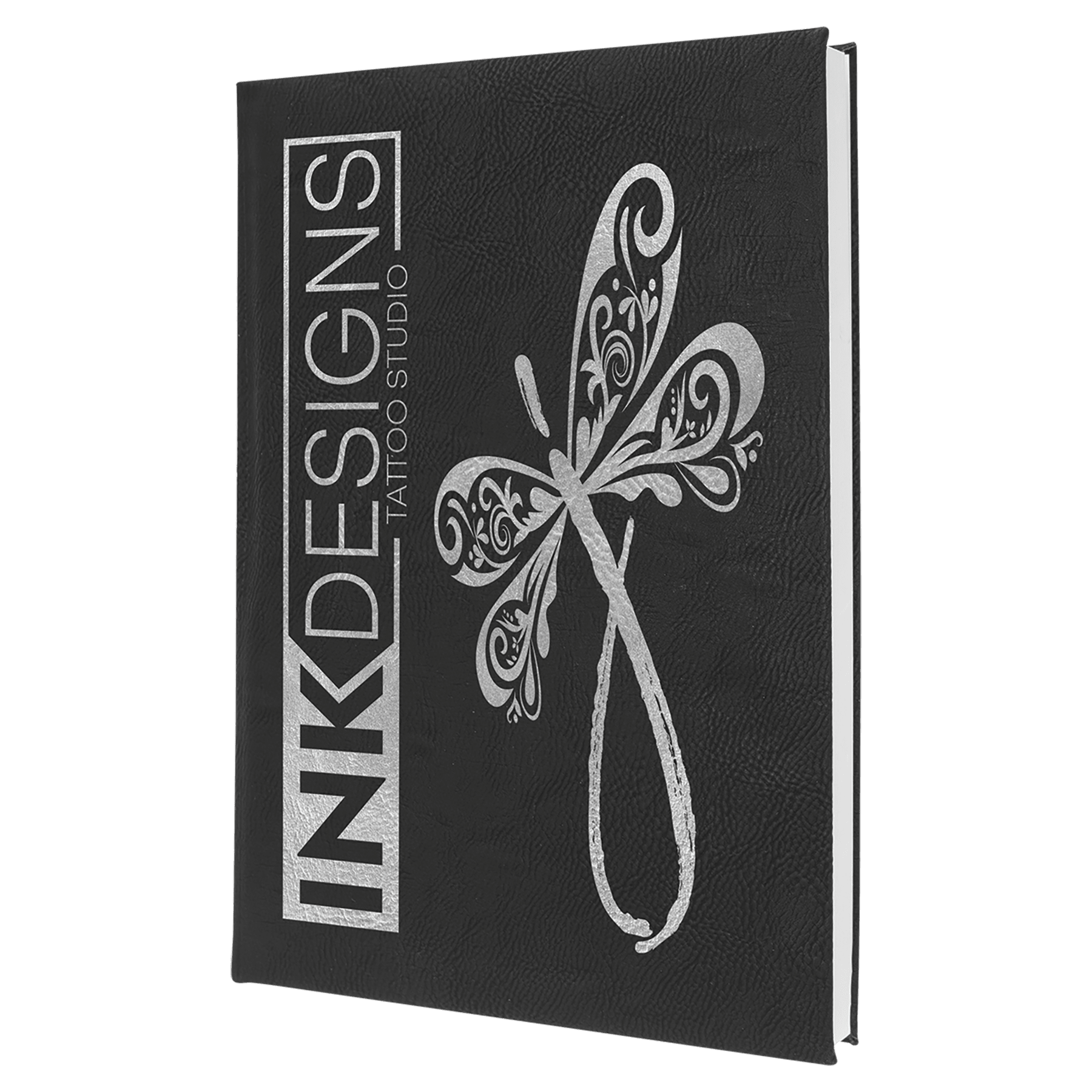Black/Silver Engravable Leatherette Sketch Book with Unlined Notepad - 7" x 9 3/4"