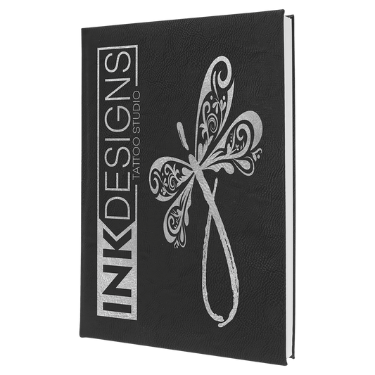 Black/Silver Engravable Leatherette Sketch Book with Unlined Notepad - 7" x 9 3/4"