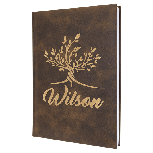 Rustic/Gold Engravable Leatherette Sketch Book with Unlined Note pad - 7" x 9 3/4"