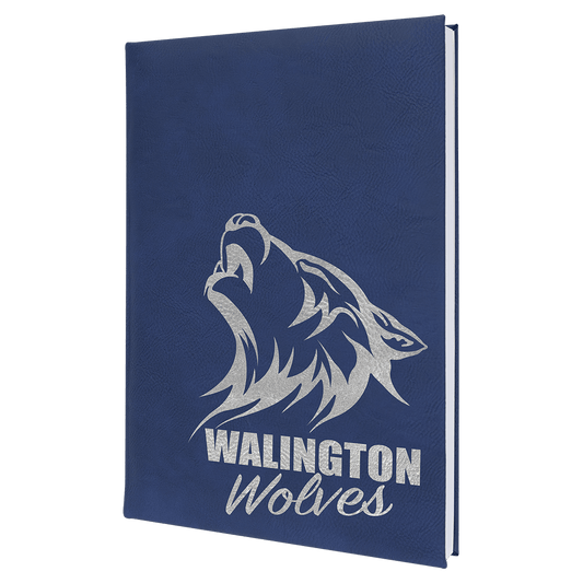 Blue/Silver Engravable Leatherette Sketch Book with Unlined Notepad - 7" x 9 3/4"