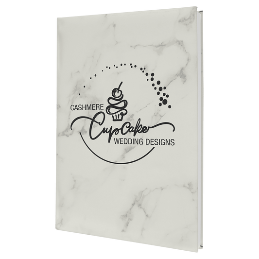 White Marble Engravable Leatherette Sketch Book with Unlined Notepad - 7" x 9 3/4"