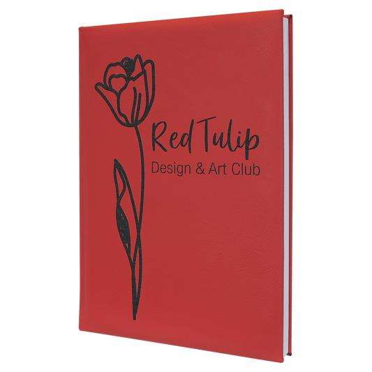 Red Engravable Leatherette Sketch Book with Unlined Notepad - 7" x 9 3/4"