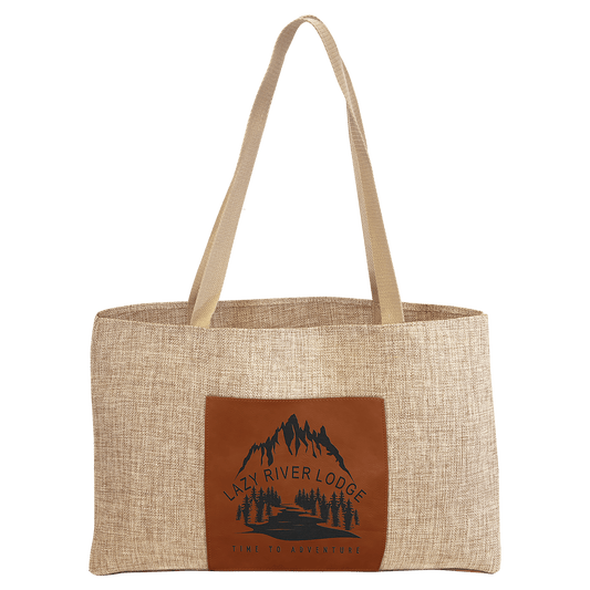 Burlap Bag with 5" Rawhide Engravable Leatherette Gusset - 19" x 12"