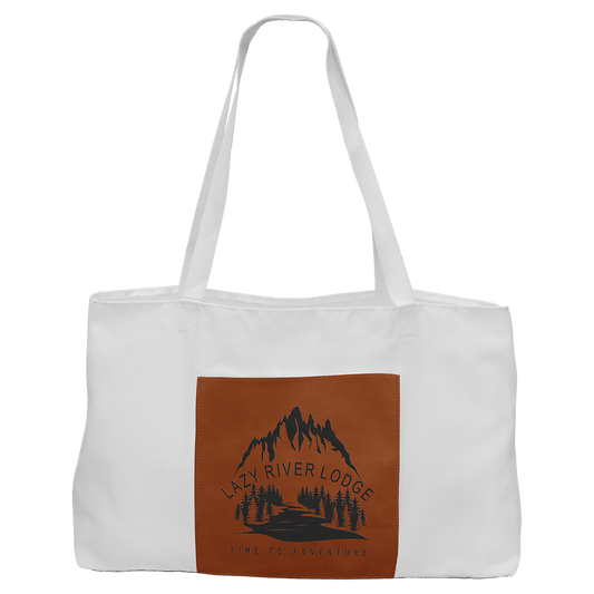 White Bag with 5" Rawhide Engravable Leatherette Gusset - 19" x 12"