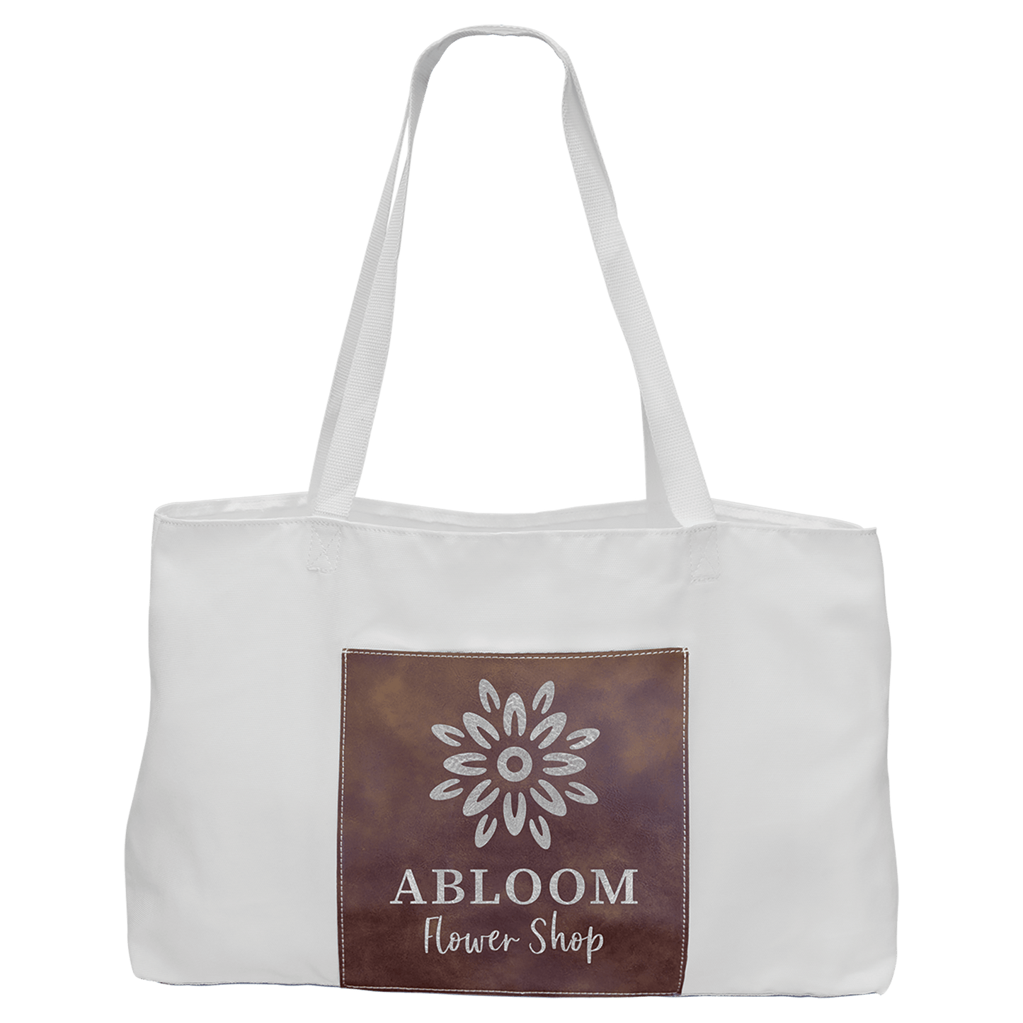 White Bag with 5" Rustic/Silver Engravable Leatherette Gusset - 19" x 12"