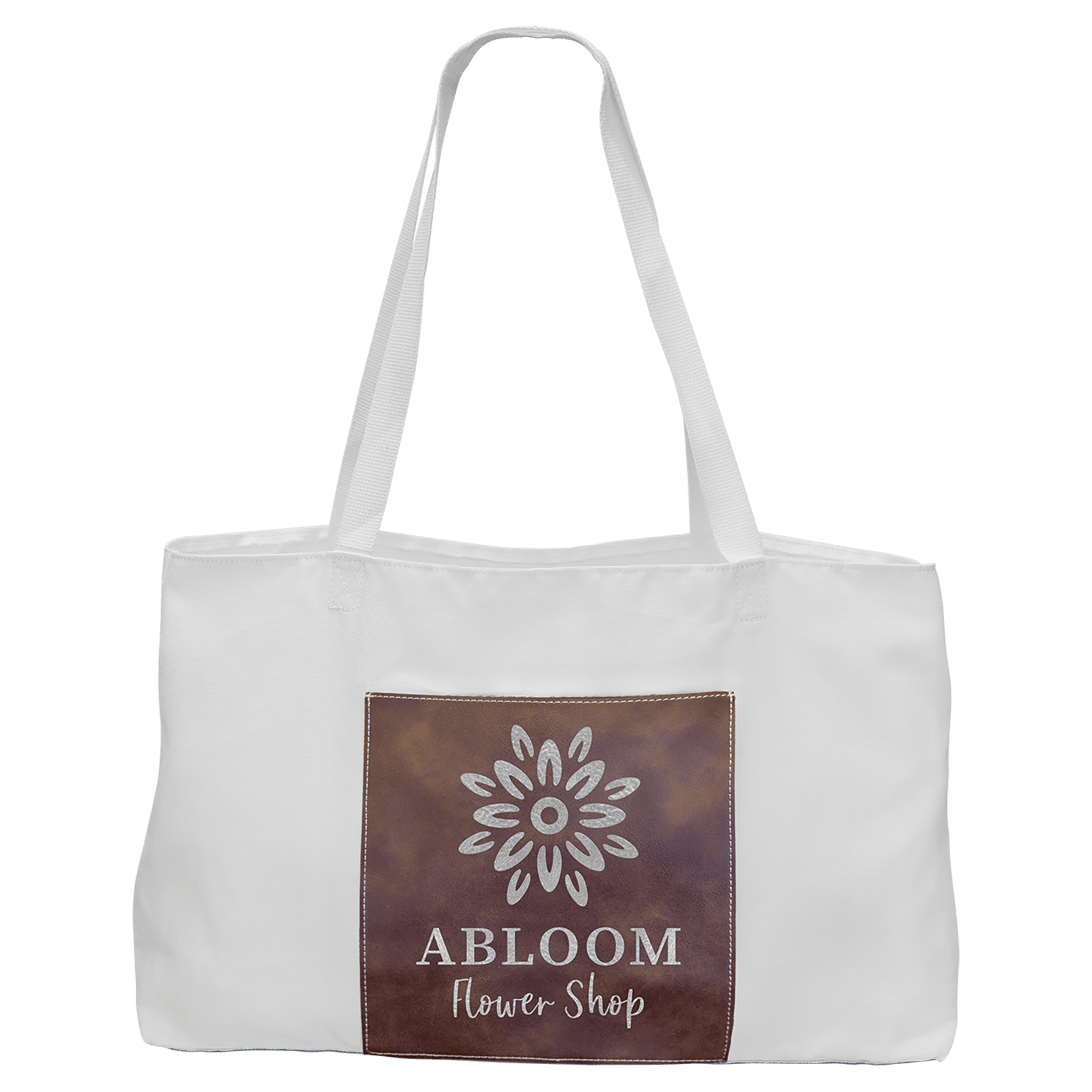 White Bag with 5" Rustic/Silver Engravable Leatherette Gusset - 19" x 12"