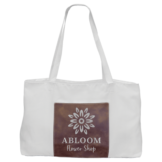White Bag with 5" Rustic/Silver Engravable Leatherette Gusset - 19" x 12"