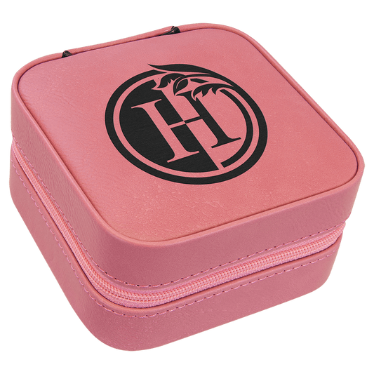 4" X 4" Pink Laserable Leatherette Travel Jewelry Box with Tan Lining