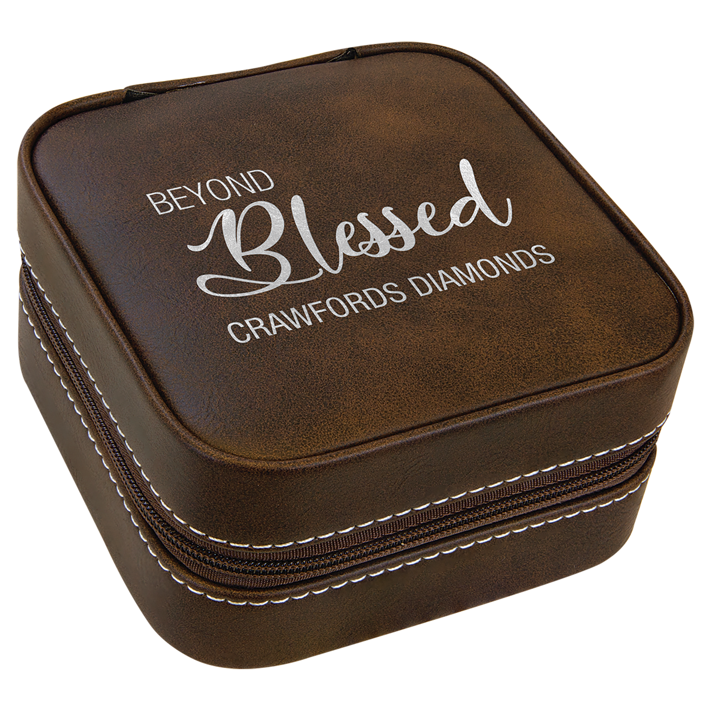 Rustic/Silver Leatherette Travel Jewelry Box with Tan Lining - 4" X 4"