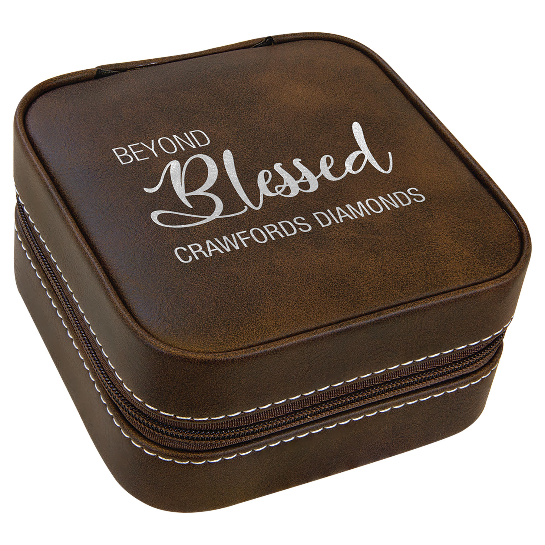 Rustic/Silver Leatherette Travel Jewelry Box with Tan Lining - 4" X 4"